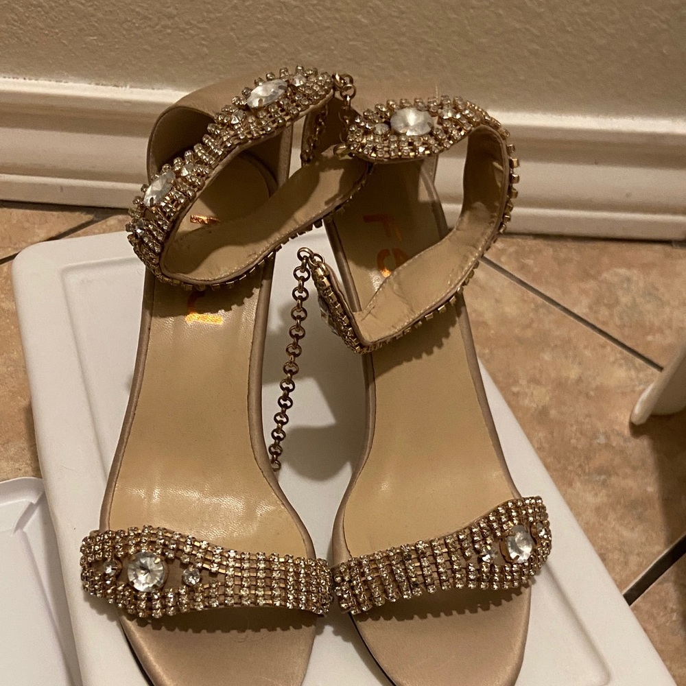 FSJ Gold Crystal Embellished Heels